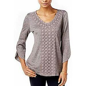 Style & Co. Womens Textured Lace Front Top Size L